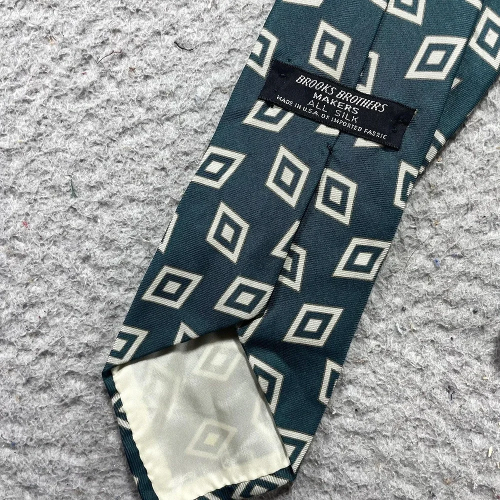 Brooks Brothers Tie Mens One Size Green Geometric Classic Woven Silk Necktie